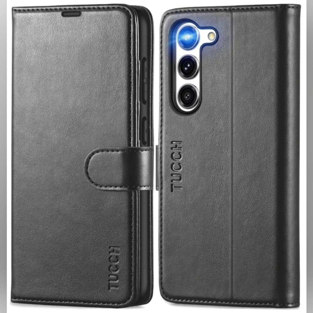 Black Leather Flip Wallet Phone Case For Samsung S23+ 6.6" ONLY